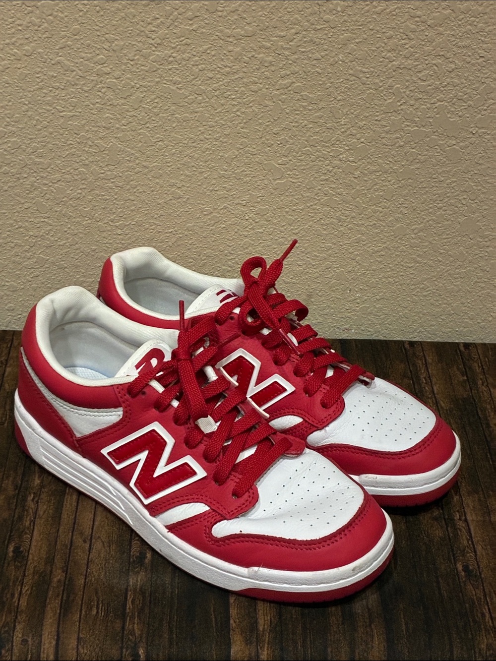 New Balance Kids Red and White Low-Top Sneakers